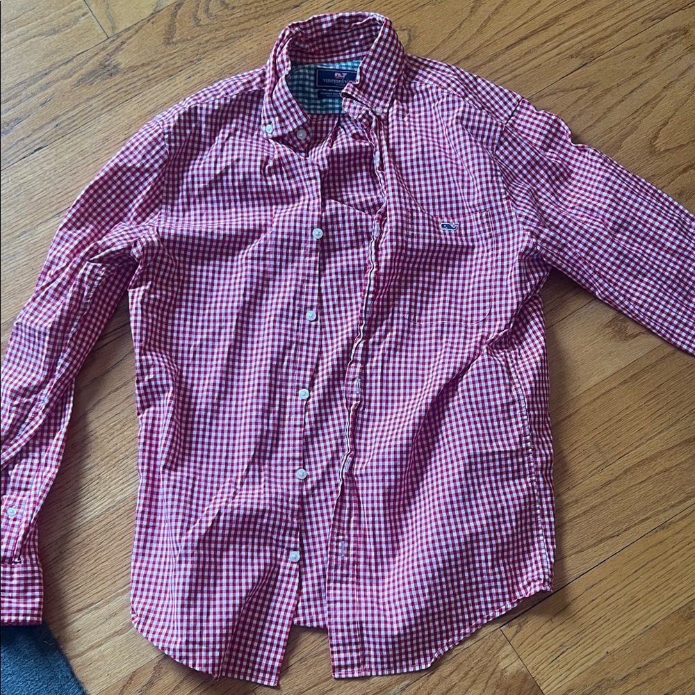 Vineyard Vines Small Men's Red Checkered Christmas Shirt